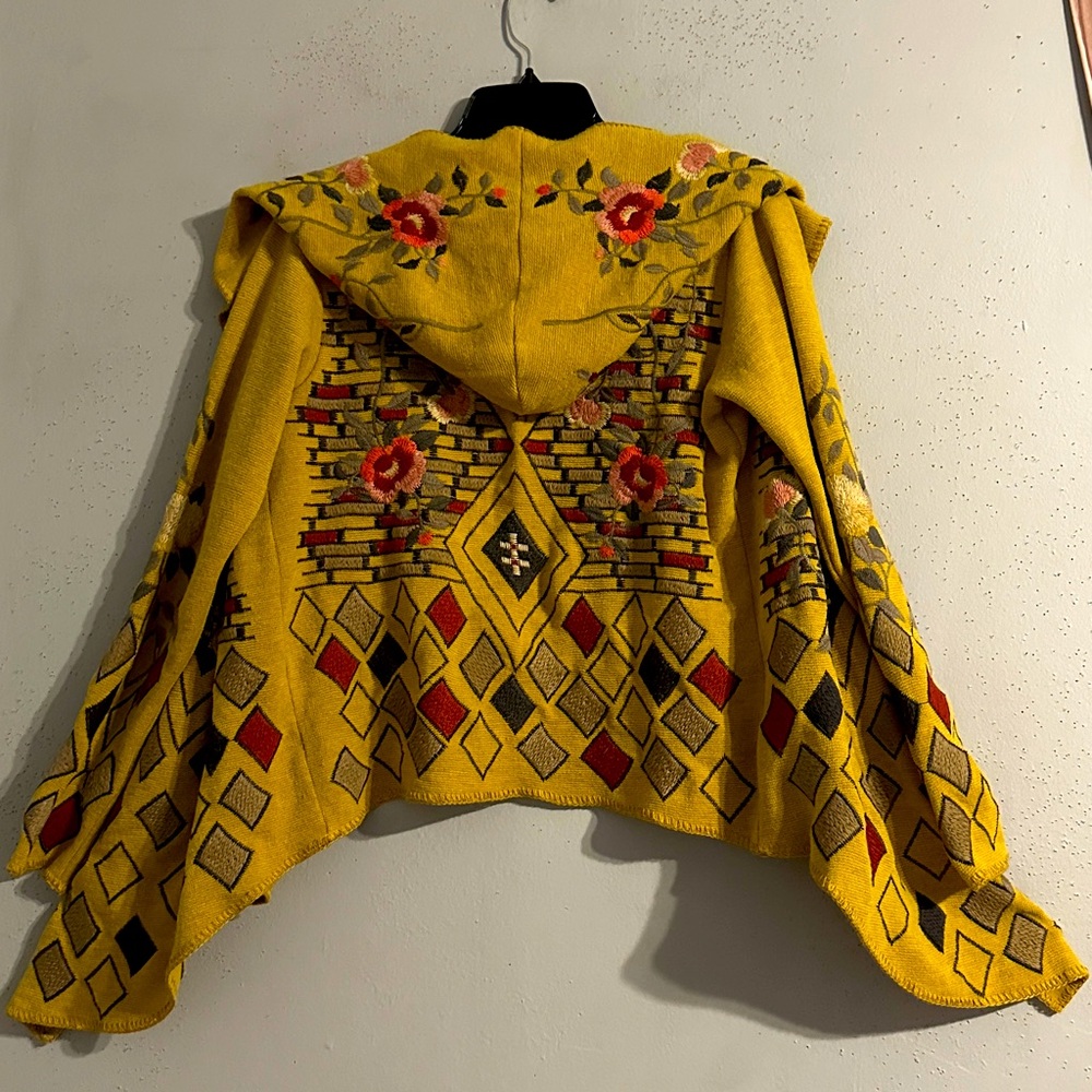 Johnny Was Yellow Floral Hooded Jacket NWOT oversized - Picture 4 of 9